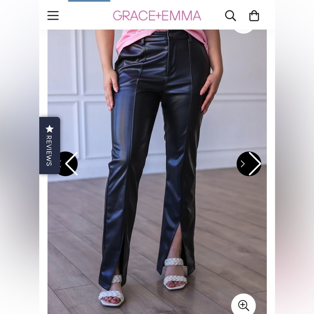 Women's Black Faux Leather Flare Pants